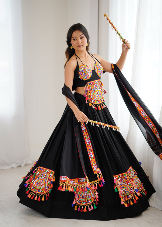 Rayon Lehenga Choli with Mirror & Tassel Work and Gamthi Lace Dupatta