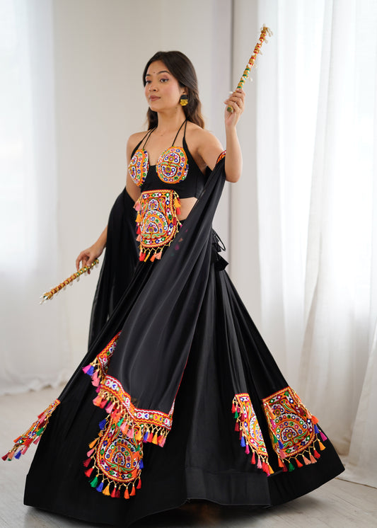 Rayon Lehenga Choli with Mirror & Tassel Work and Gamthi Lace Dupatta