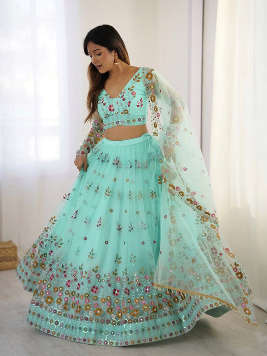 Soft Net Lehenga Set with Cancan Flair
