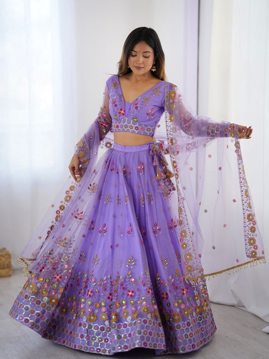 Soft Net Lehenga Set with Cancan Flair