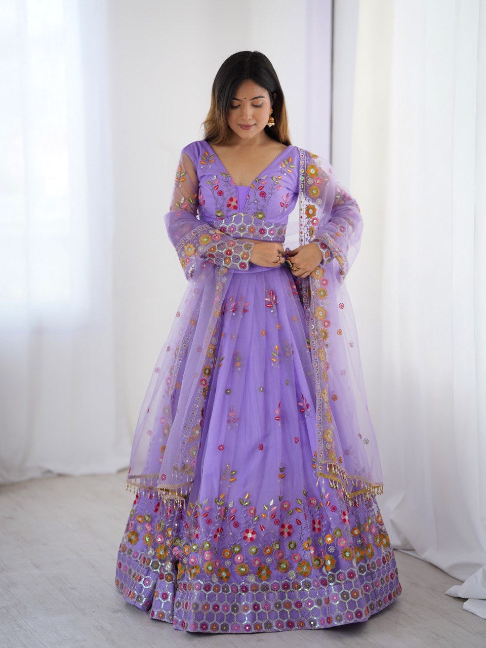 Soft Net Lehenga Set with Cancan Flair