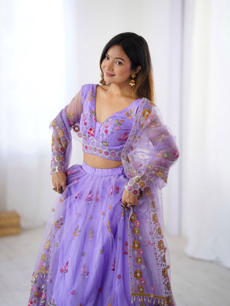 Soft Net Lehenga Set with Cancan Flair