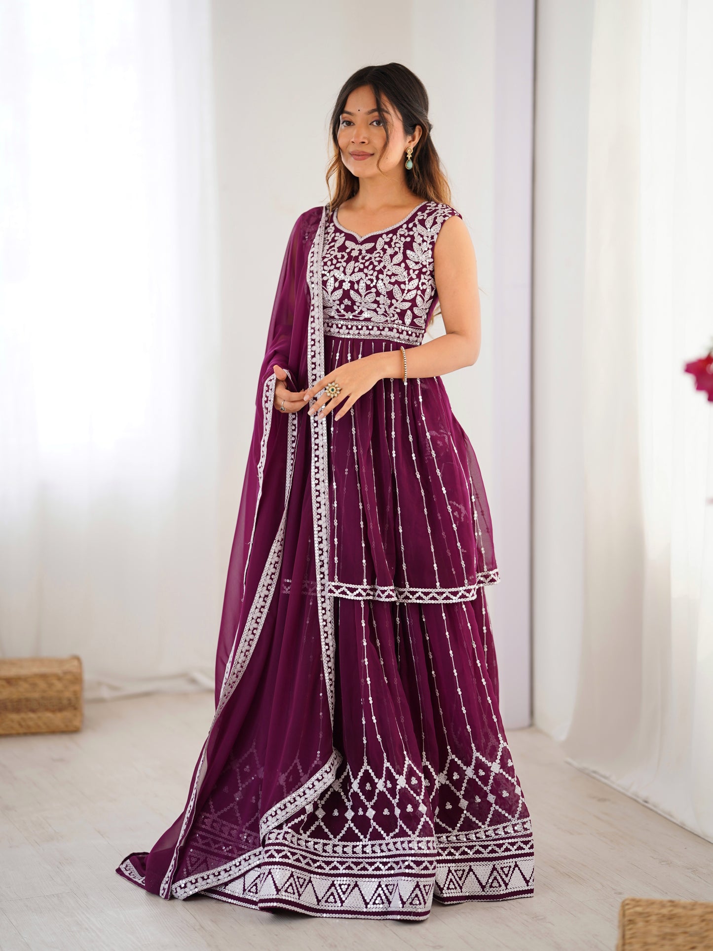 Georgette Lehenga Set with Heavy 9MM Sequin & Thread Work