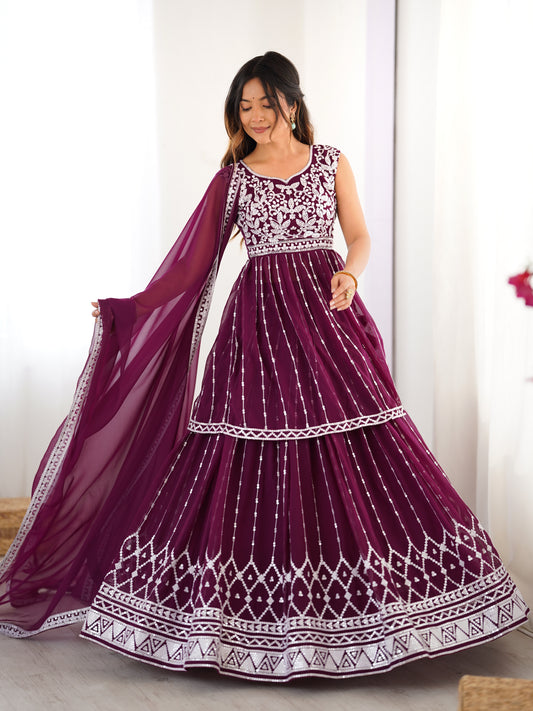 Georgette Lehenga Set with Heavy 9MM Sequin & Thread Work
