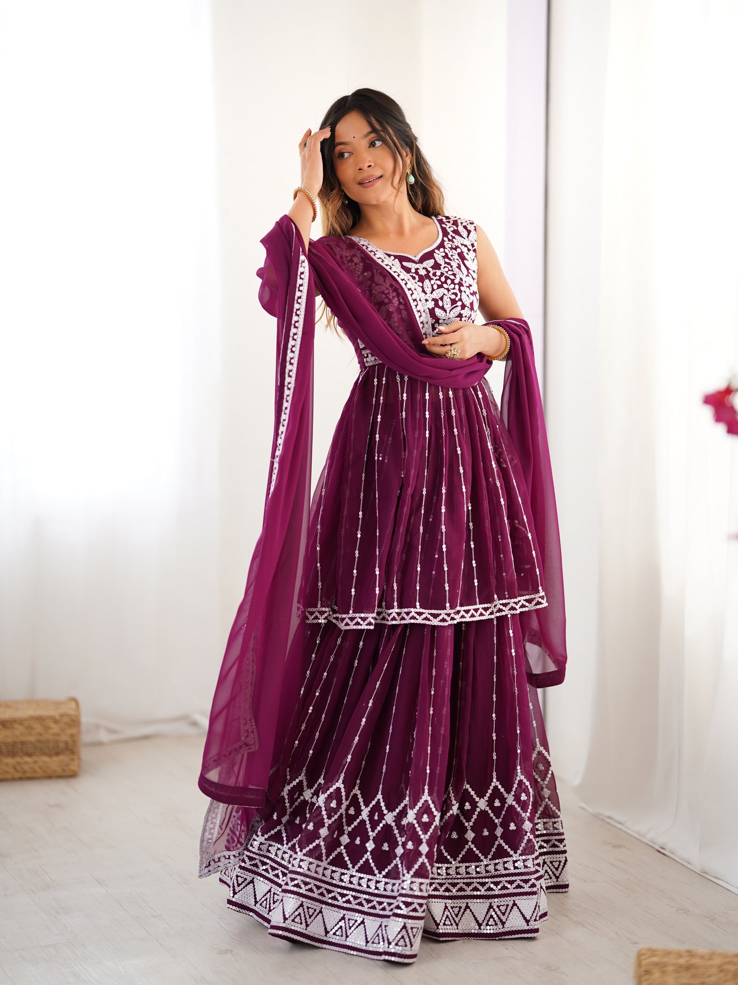 Georgette Lehenga Set with Heavy 9MM Sequin & Thread Work
