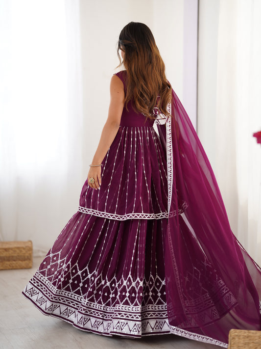 Georgette Lehenga Set with Heavy 9MM Sequin & Thread Work