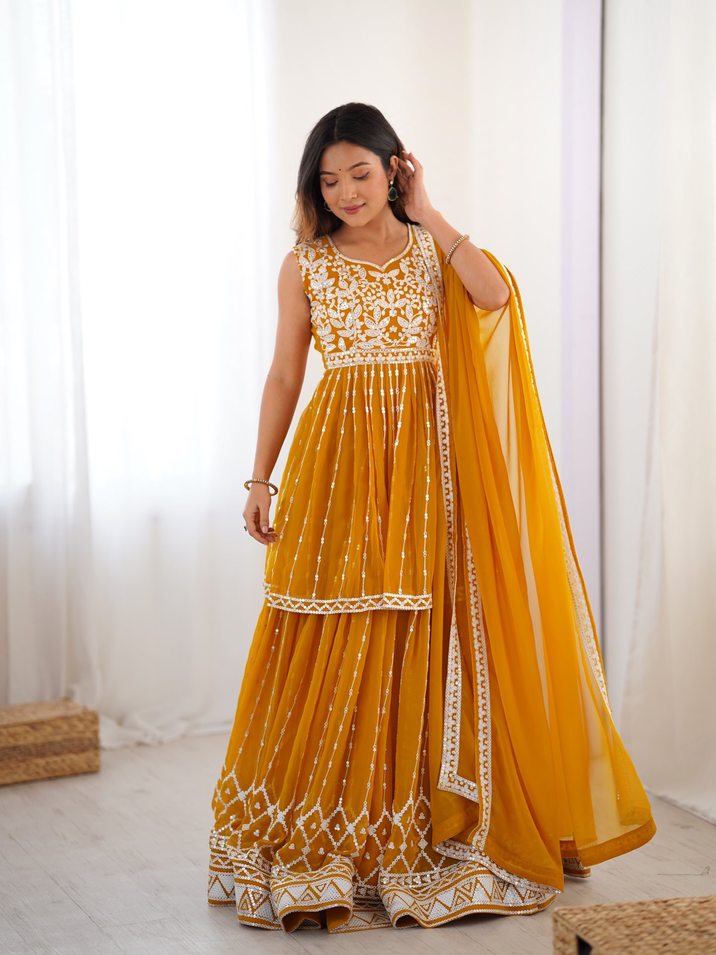 Georgette Lehenga Set with Heavy 9MM Sequin & Thread Work