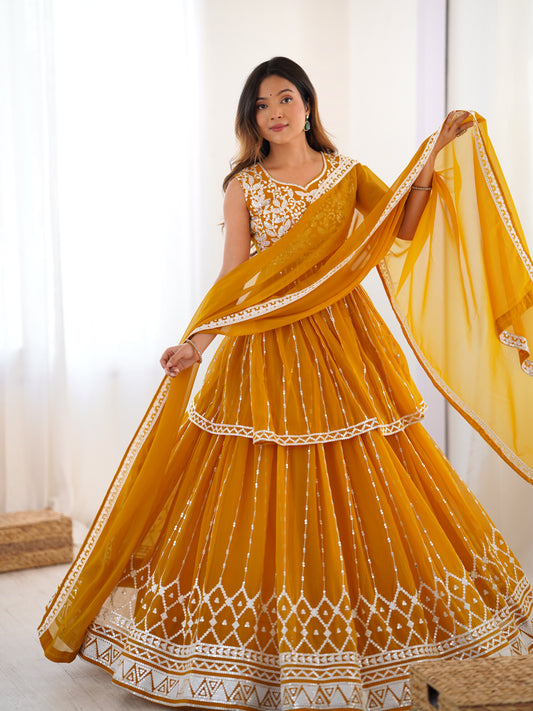 Georgette Lehenga Set with Heavy 9MM Sequin & Thread Work