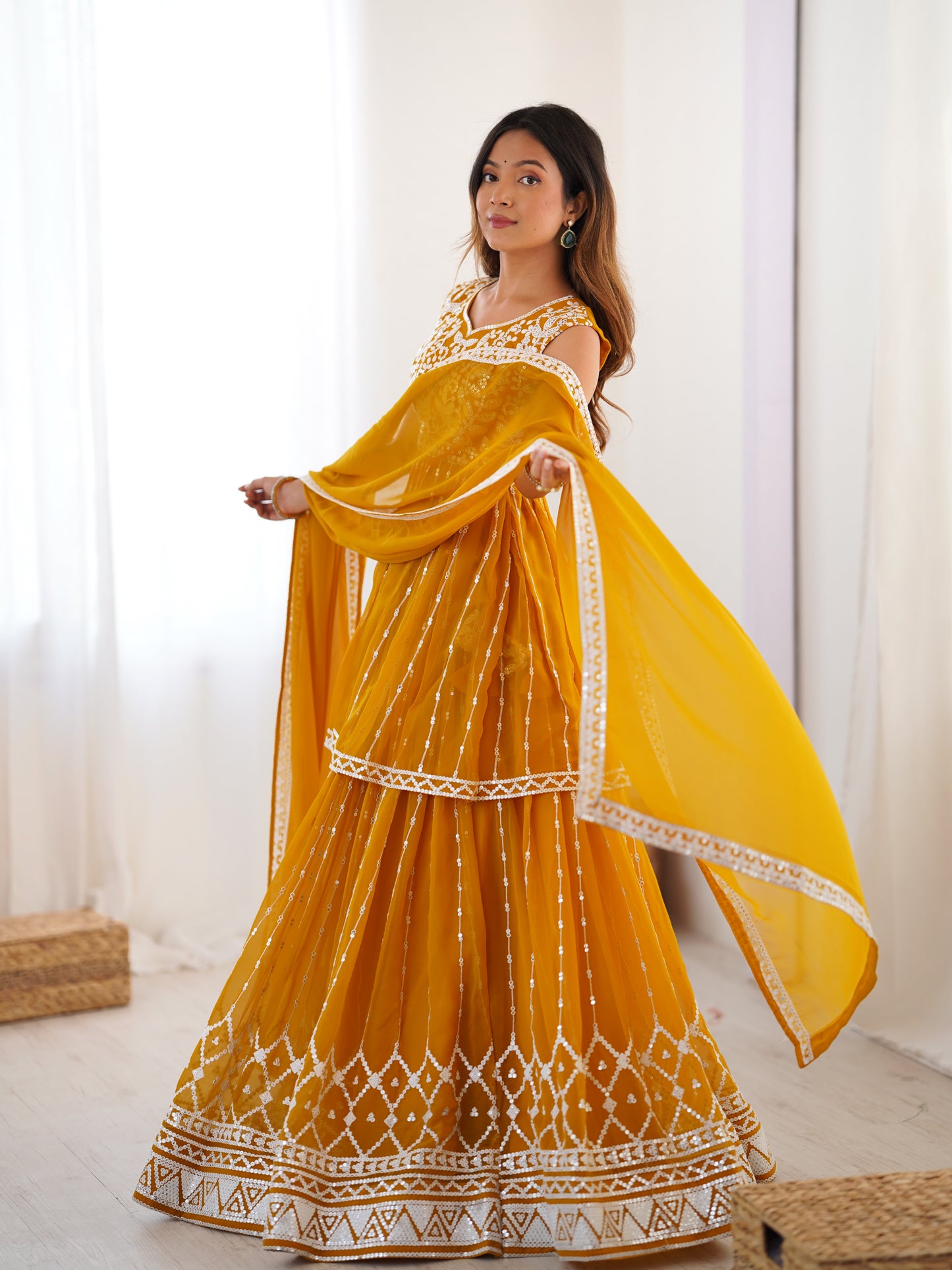 Georgette Lehenga Set with Heavy 9MM Sequin & Thread Work