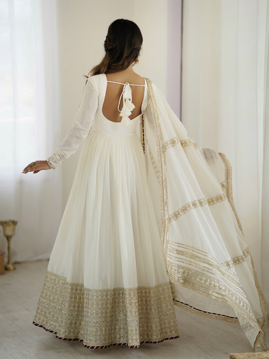 Chinon Silk Gown Set with Thread & Sequin Work