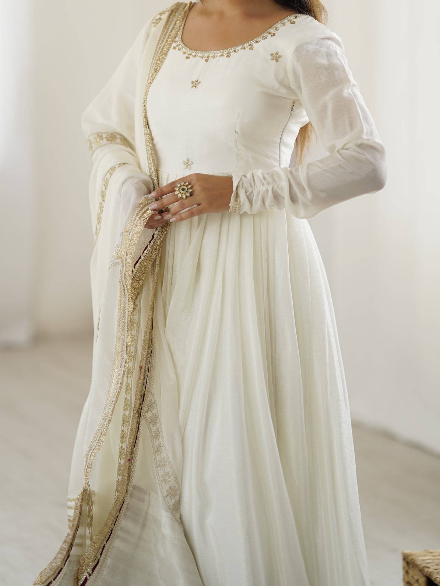 Chinon Silk Gown Set with Thread & Sequin Work