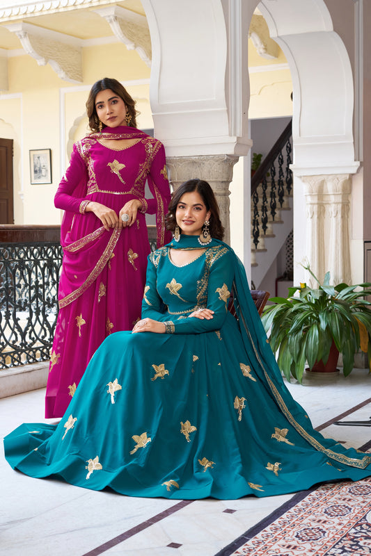 Georgette Gown with Pant & Dupatta – Sequin Embroidery Work
