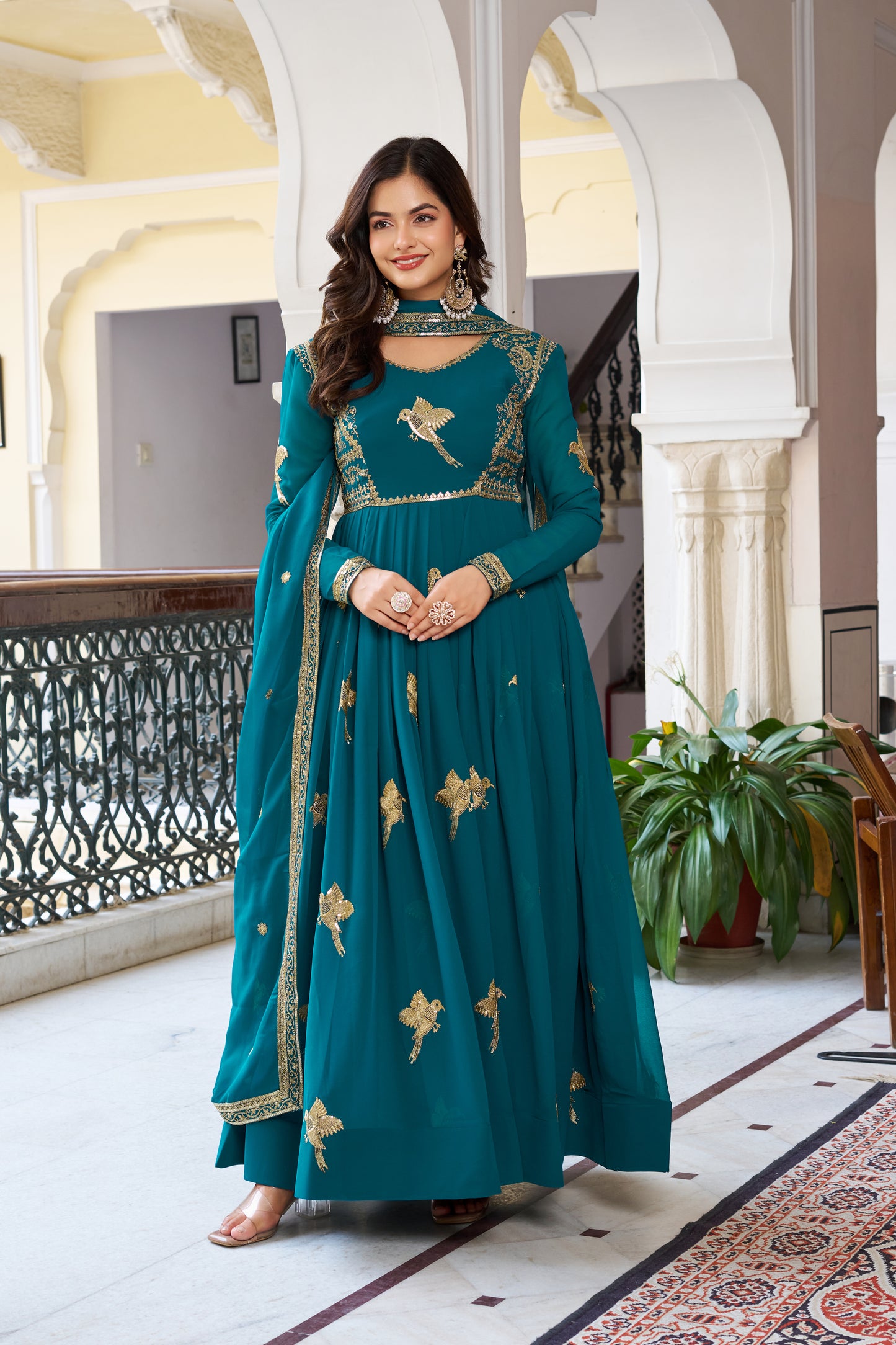 Georgette Gown with Pant & Dupatta – Sequin Embroidery Work