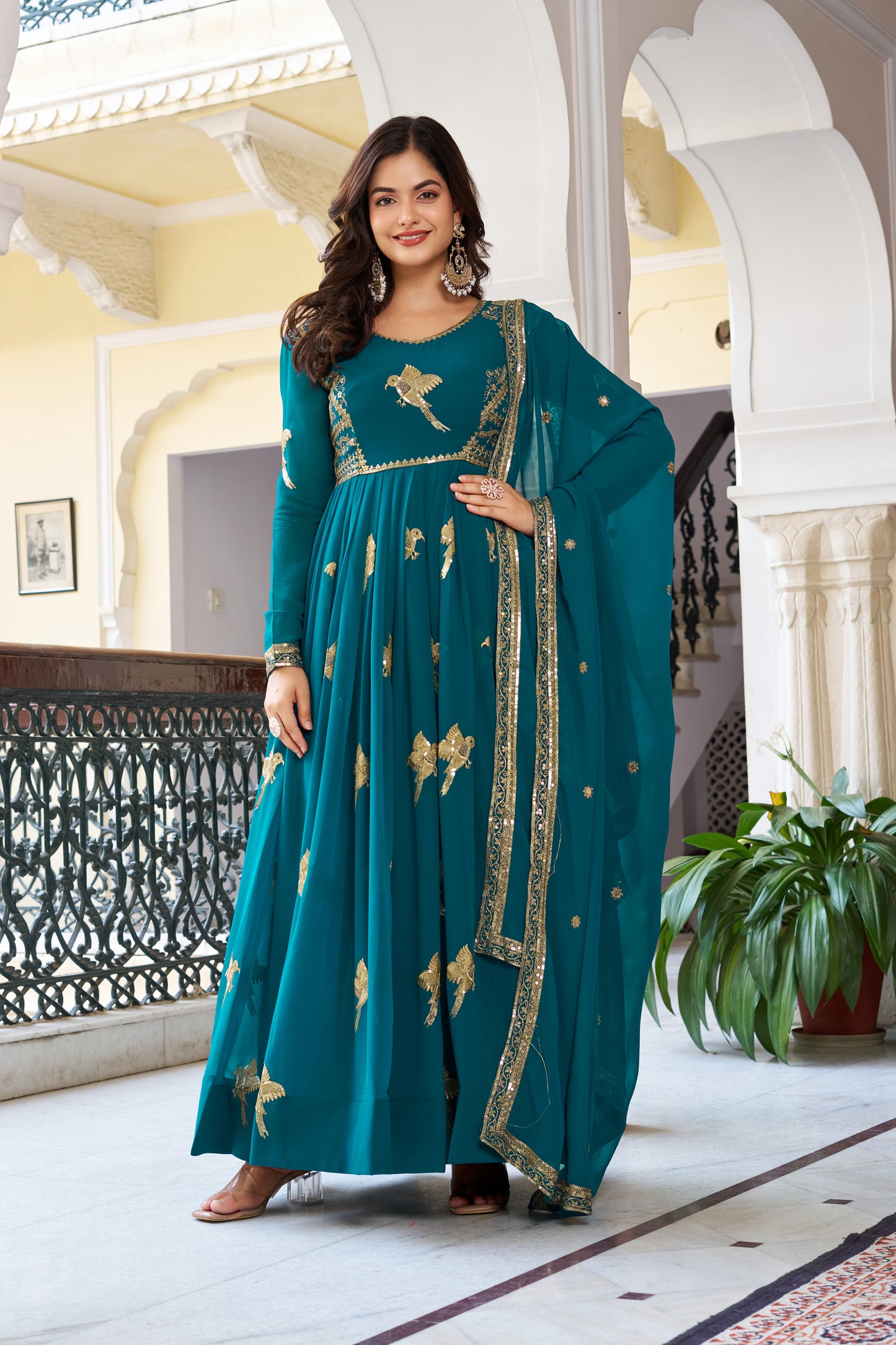 Georgette Gown with Pant & Dupatta – Sequin Embroidery Work