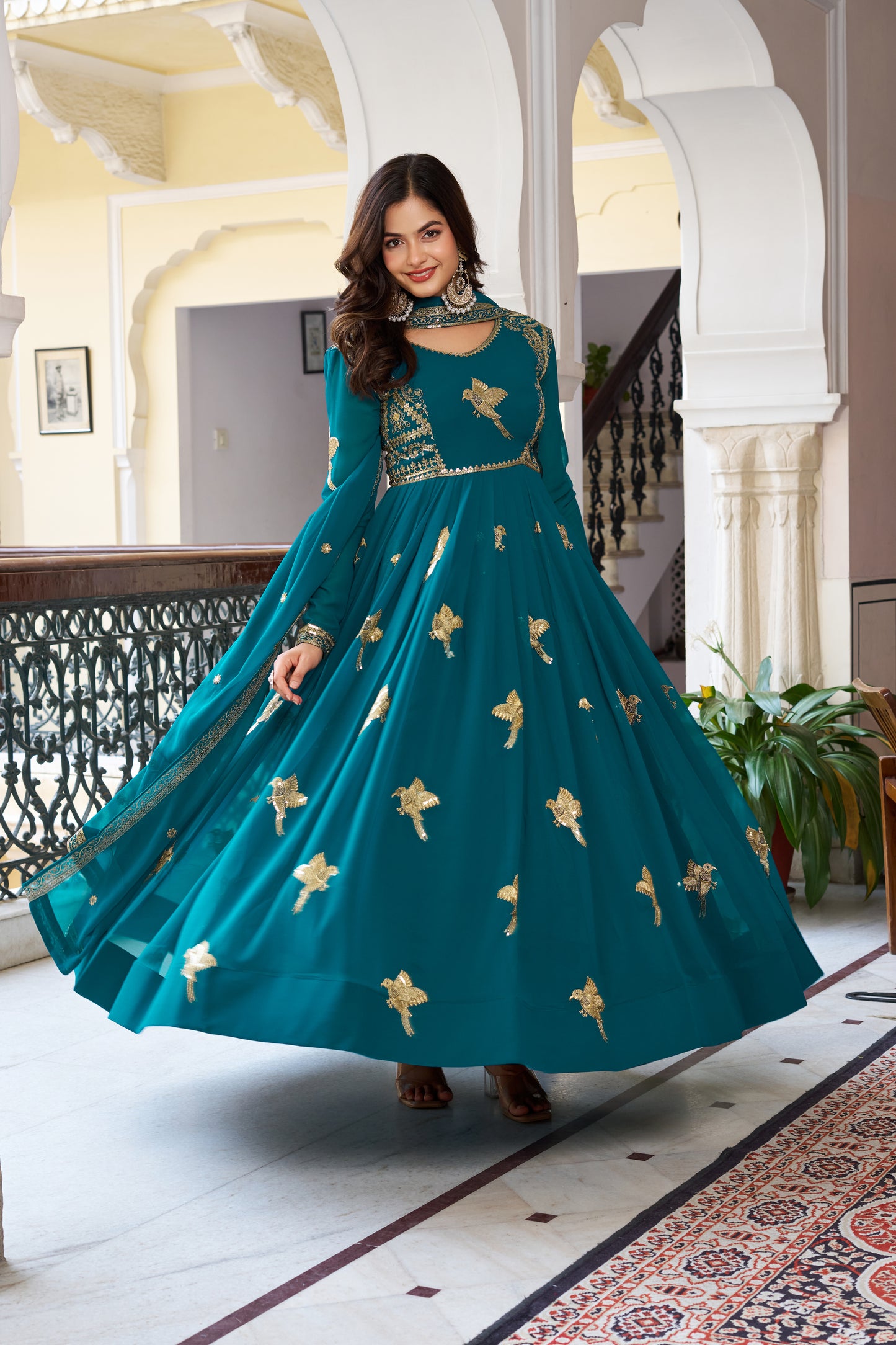 Georgette Gown with Pant & Dupatta – Sequin Embroidery Work