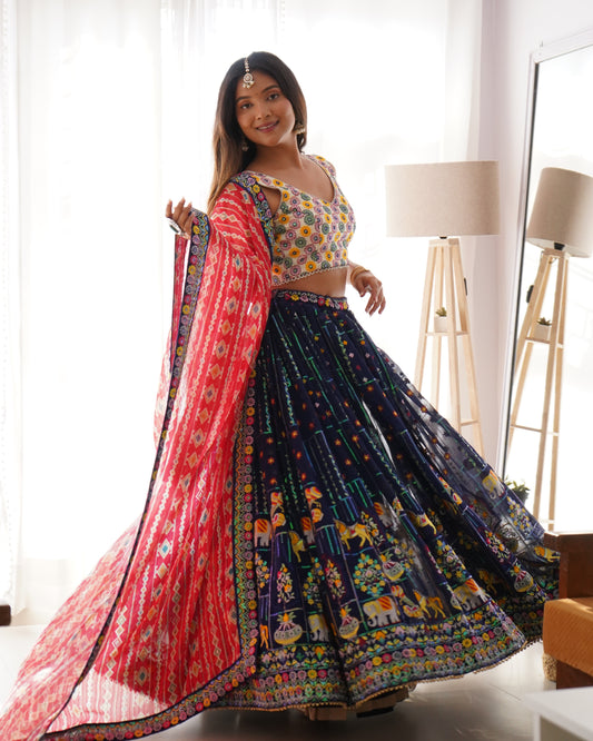 Georgette Lehnga Set with Sequin Embroidery