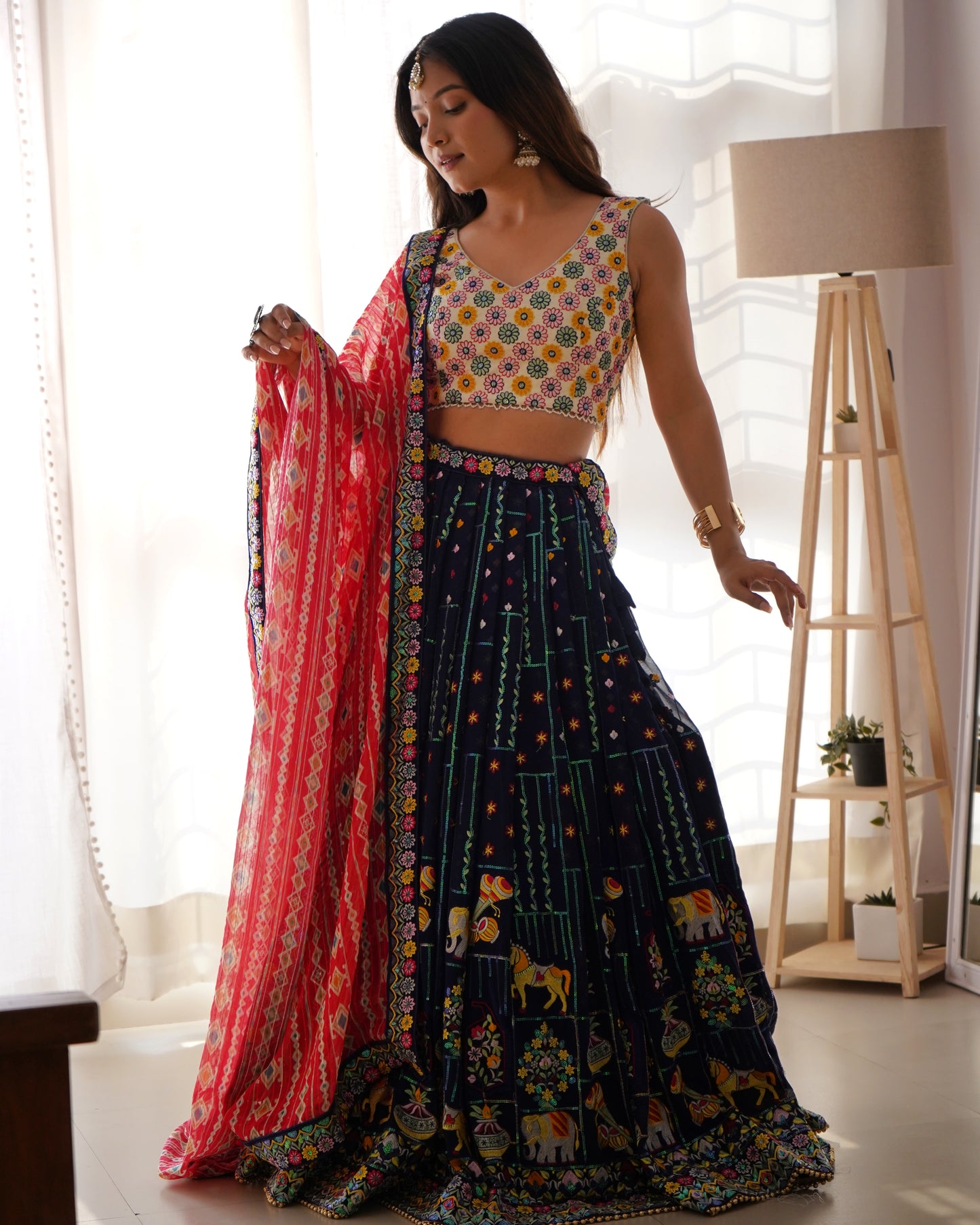 Georgette Lehnga Set with Sequin Embroidery