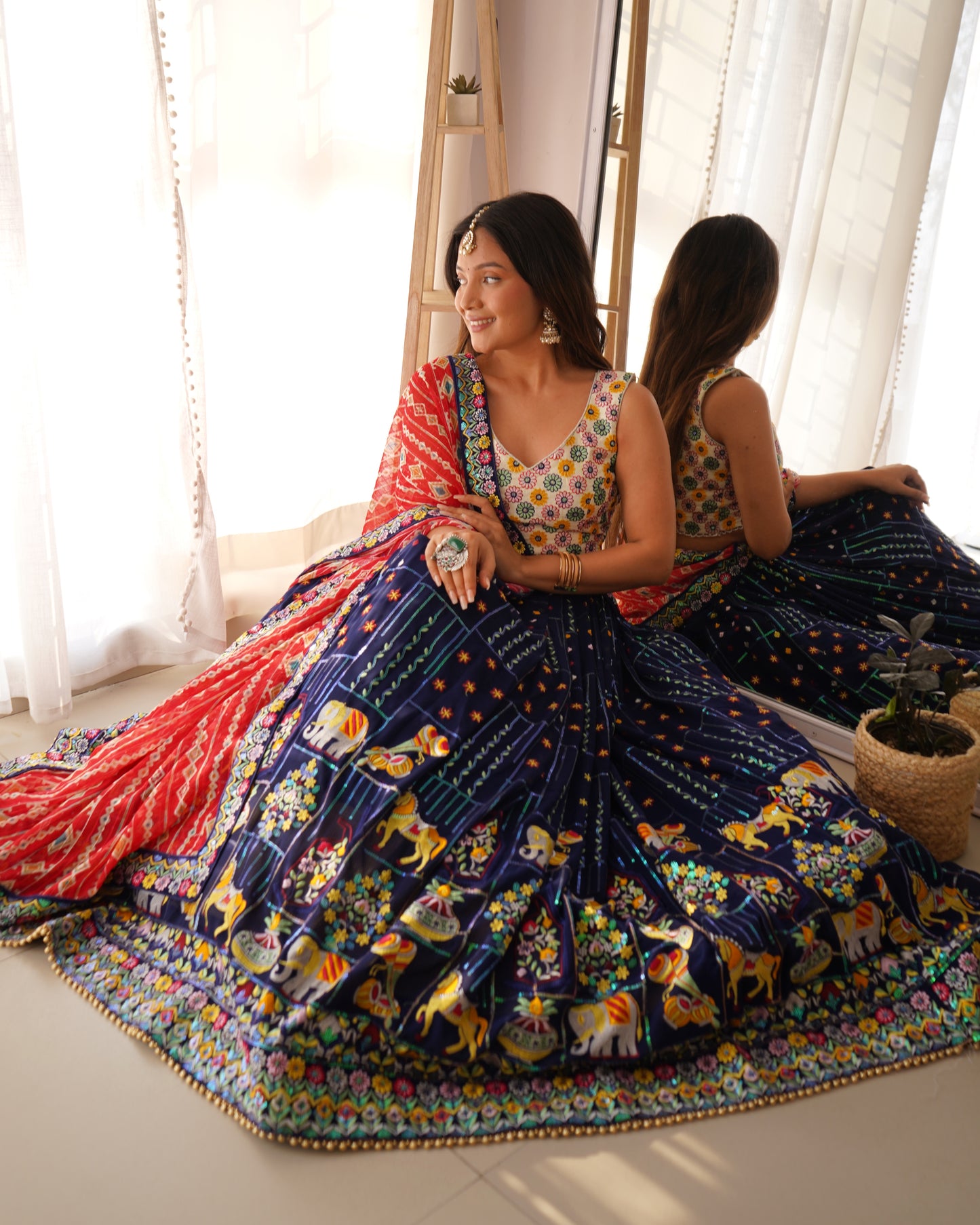 Georgette Lehnga Set with Sequin Embroidery