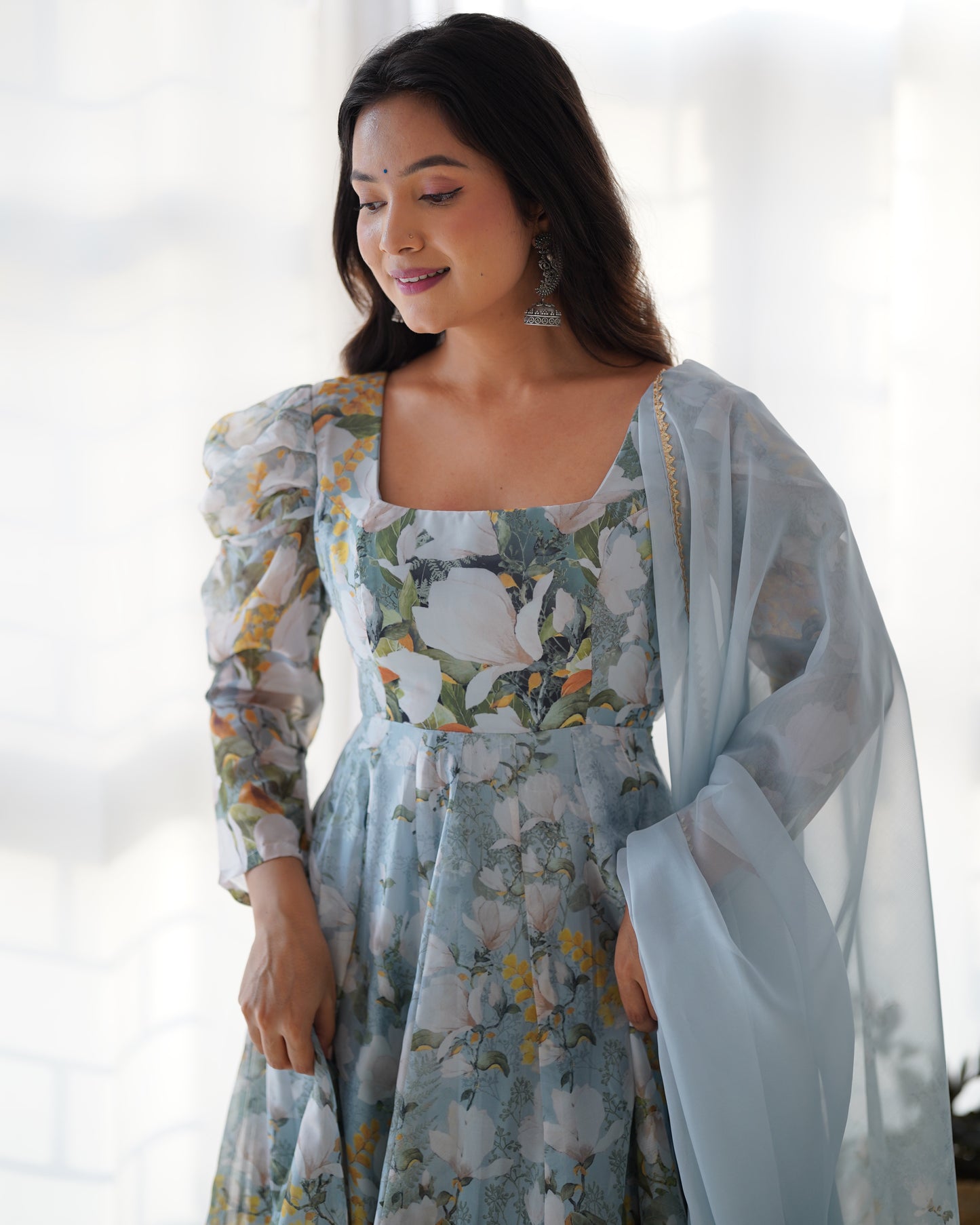 Organza Silk Anarkali Set with Gota Patti