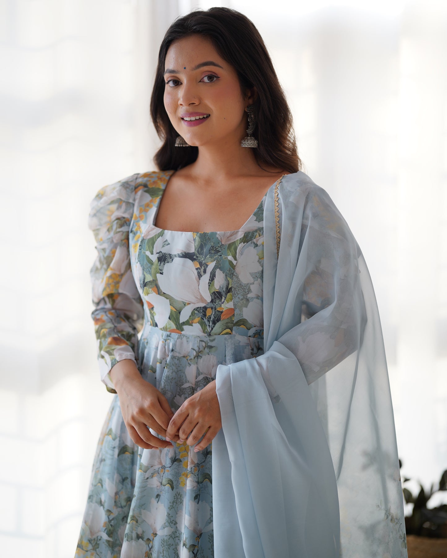 Organza Silk Anarkali Set with Gota Patti