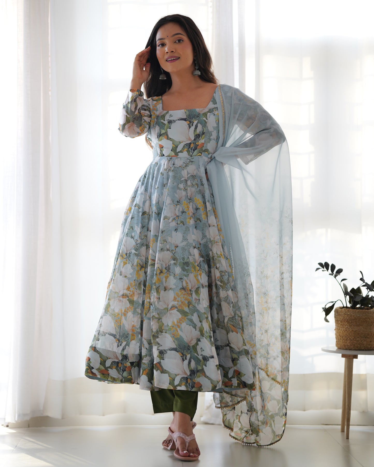 Organza Silk Anarkali Set with Gota Patti