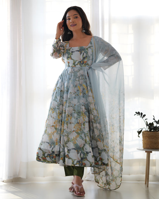 Organza Silk Anarkali Set with Gota Patti