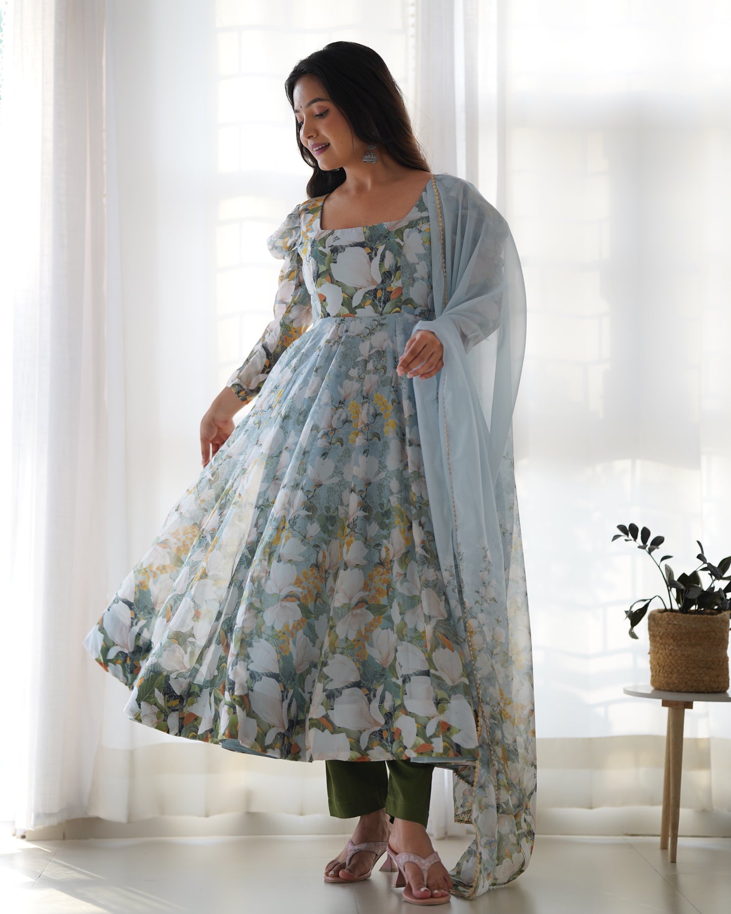 Organza Silk Anarkali Set with Gota Patti