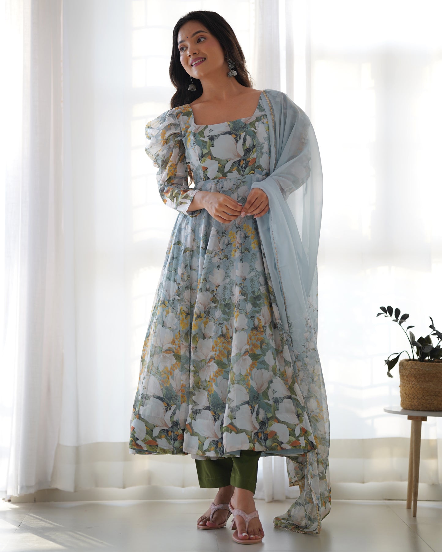 Organza Silk Anarkali Set with Gota Patti