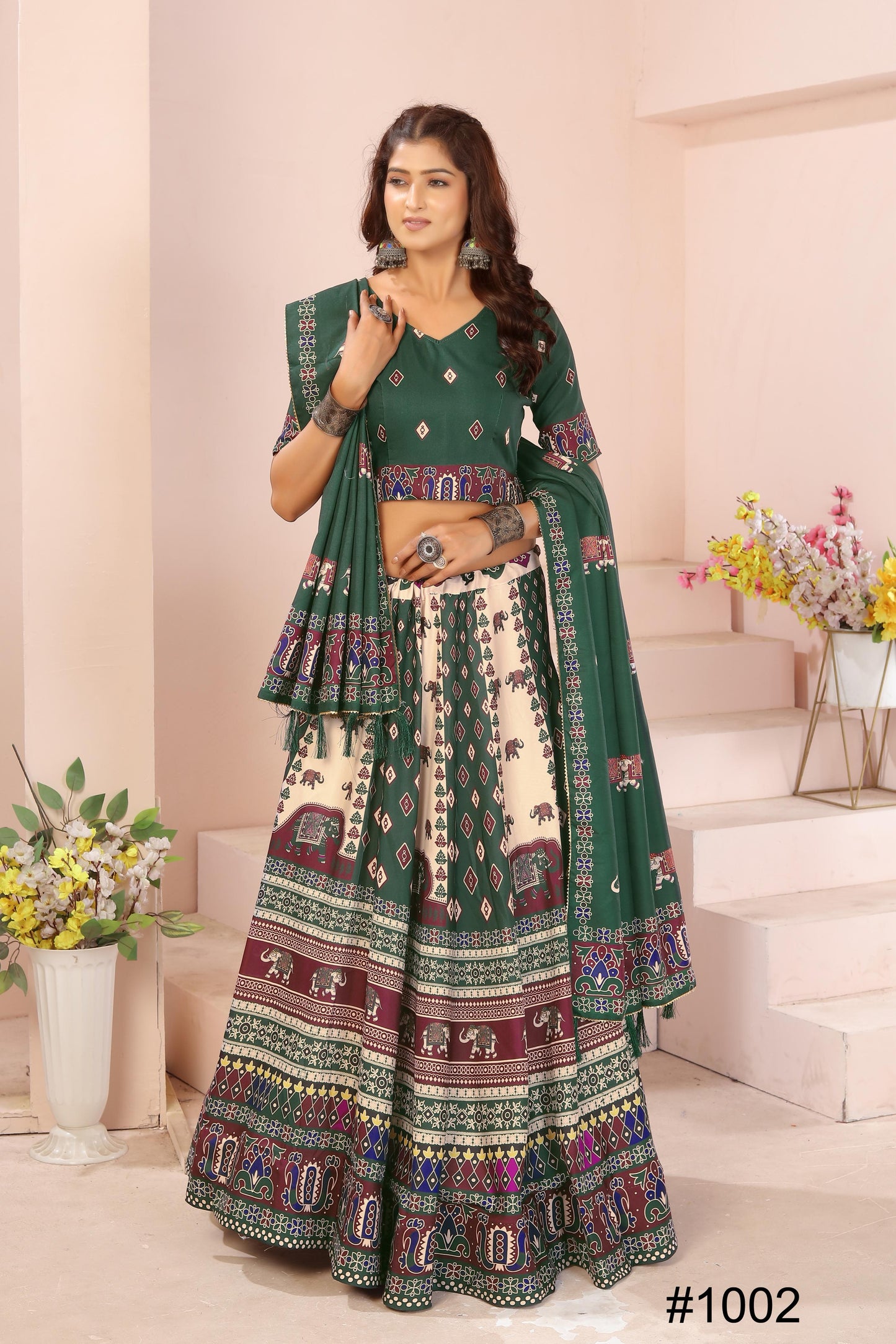 Heavy Reyon Cotton Lehenga Set with Dupatta & Cancan Finish