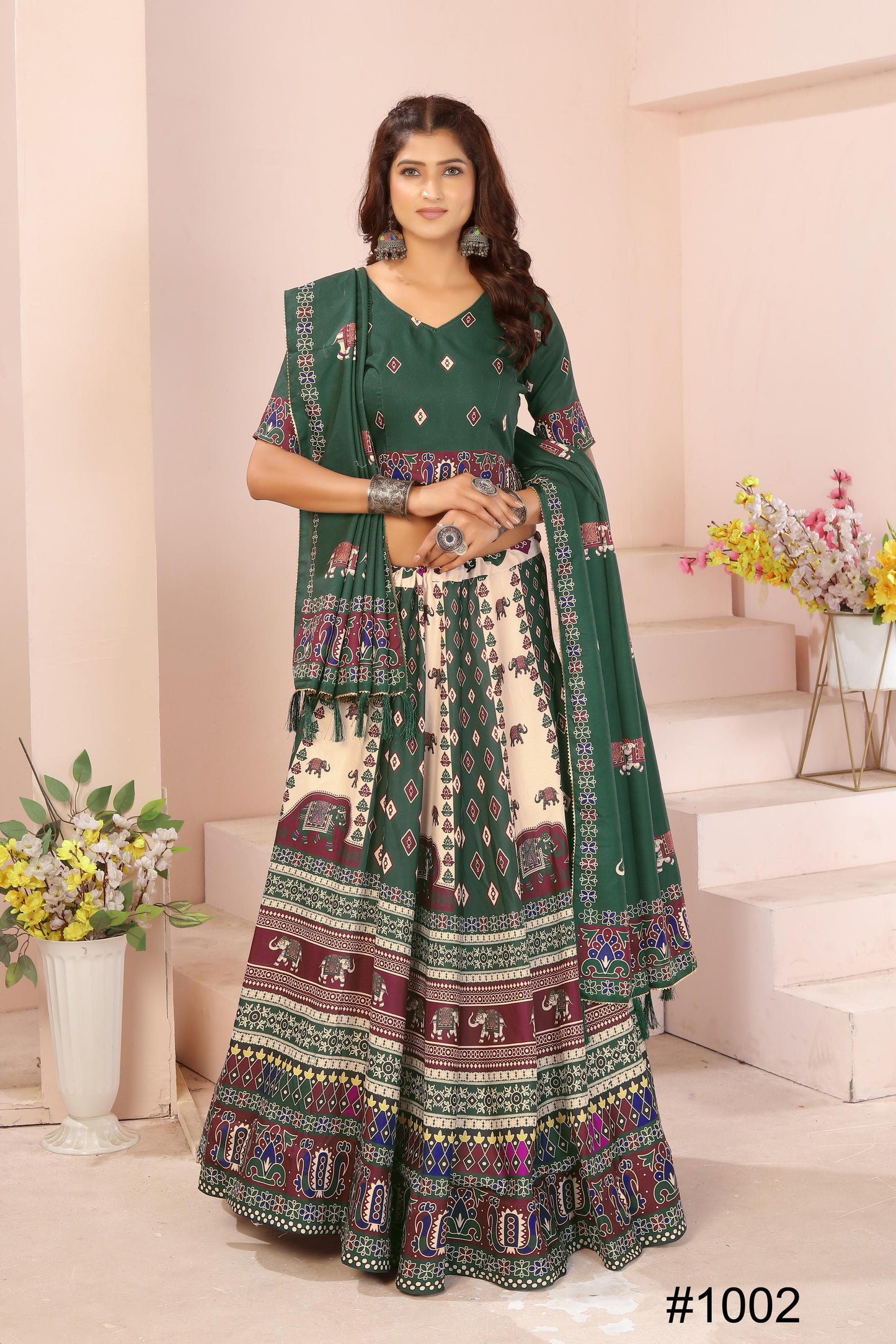 Heavy Reyon Cotton Lehenga Set with Dupatta & Cancan Finish