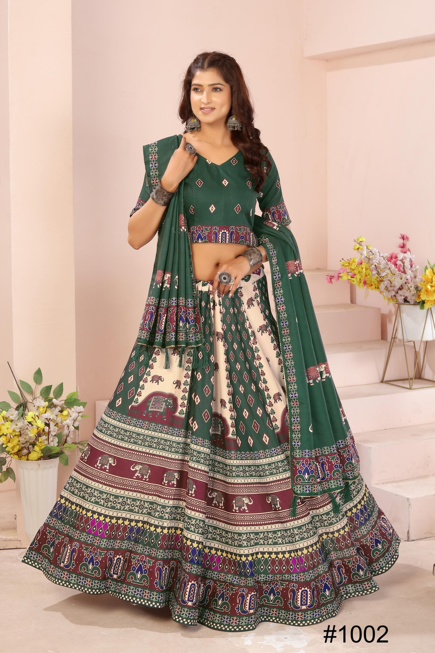 Heavy Reyon Cotton Lehenga Set with Dupatta & Cancan Finish