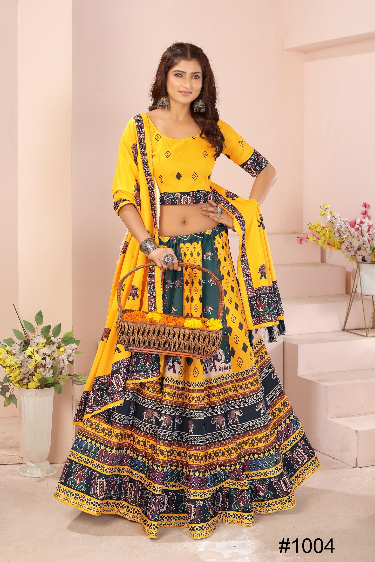 Heavy Reyon Cotton Lehenga Set with Dupatta & Cancan Finish