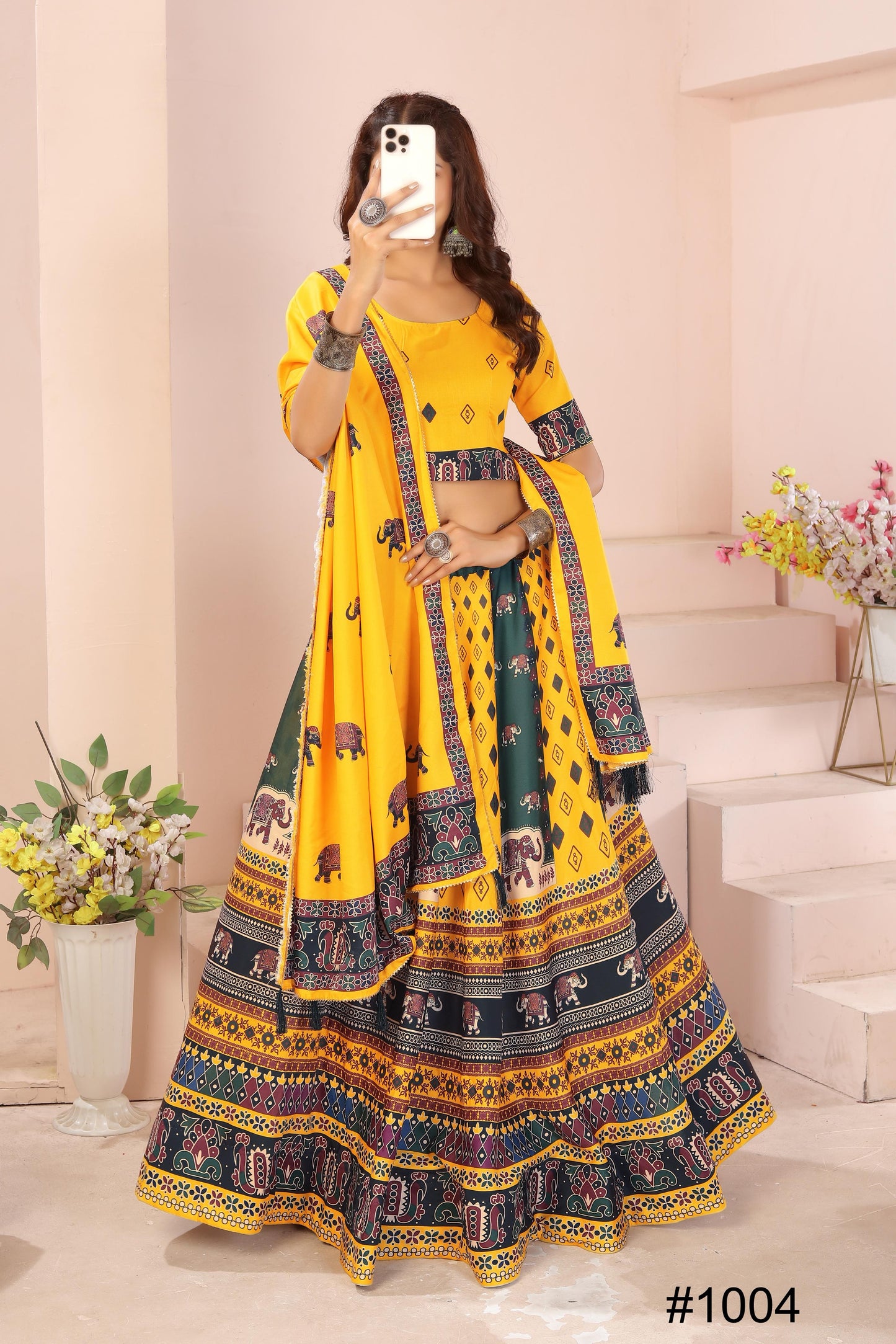 Heavy Reyon Cotton Lehenga Set with Dupatta & Cancan Finish