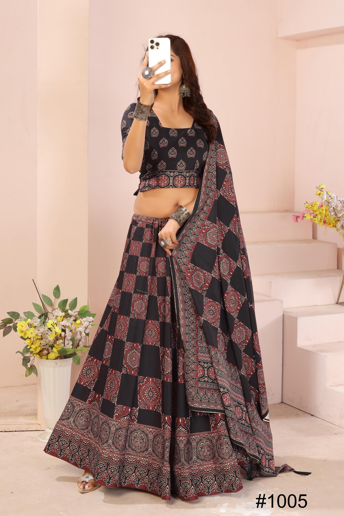 Reyon Cotton Lehenga Set with Dupatta & Cancan Finish