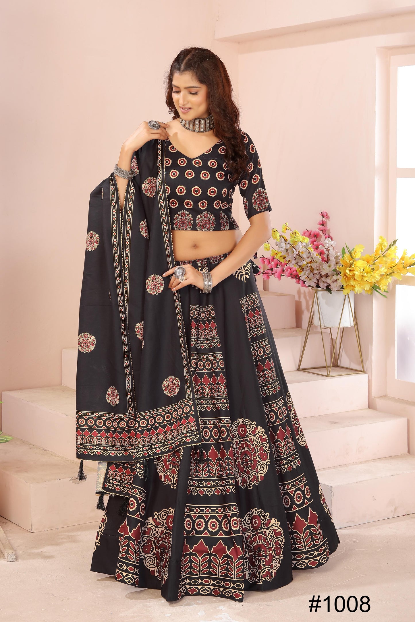 Heavy Reyon Cotton Lehenga Set with Dupatta & Cancan Finish