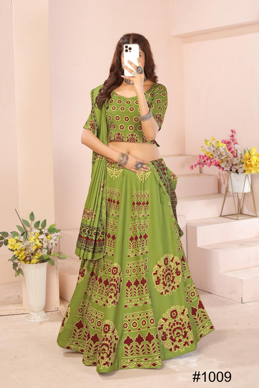 Heavy Reyon Cotton Lehenga Set with Dupatta & Cancan Finish