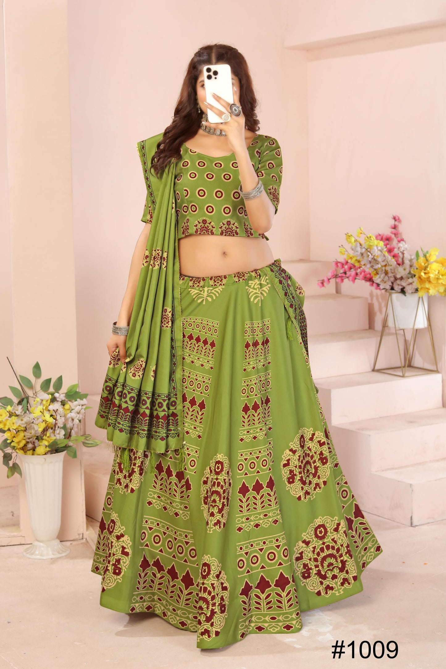 Heavy Reyon Cotton Lehenga Set with Dupatta & Cancan Finish