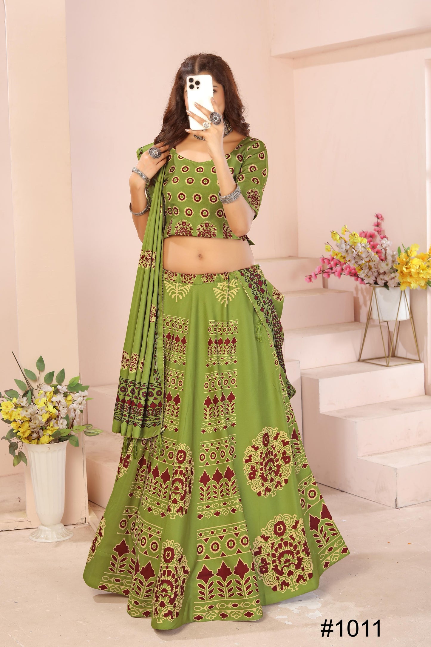 Heavy Reyon Cotton Lehenga Set with Dupatta & Cancan Finish